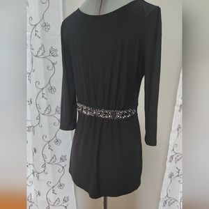 WHBM Black Tunic Embellished Waist Dolman Tunic Size Small